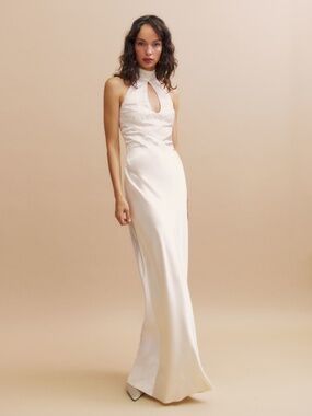 Reformation Pallavi Silk Lace Halter Bridal Wedding Dress Gown Sz 8 - with tags